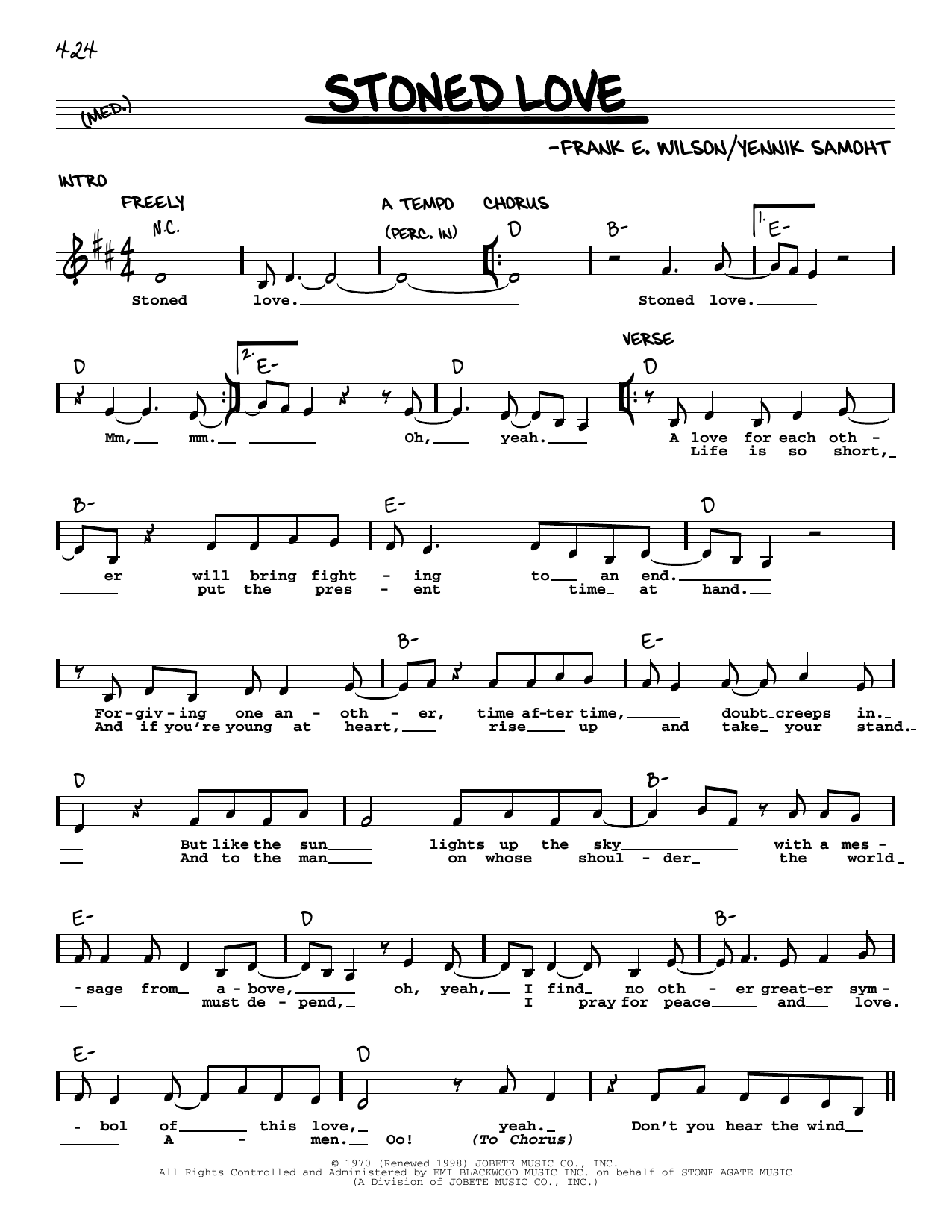 The Supremes Stoned Love sheet music notes and chords arranged for Real Book – Melody & Chords