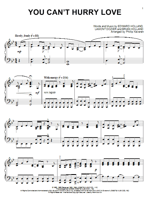 The Supremes You Can't Hurry Love (arr. Phillip Keveren) sheet music notes and chords arranged for Piano Solo