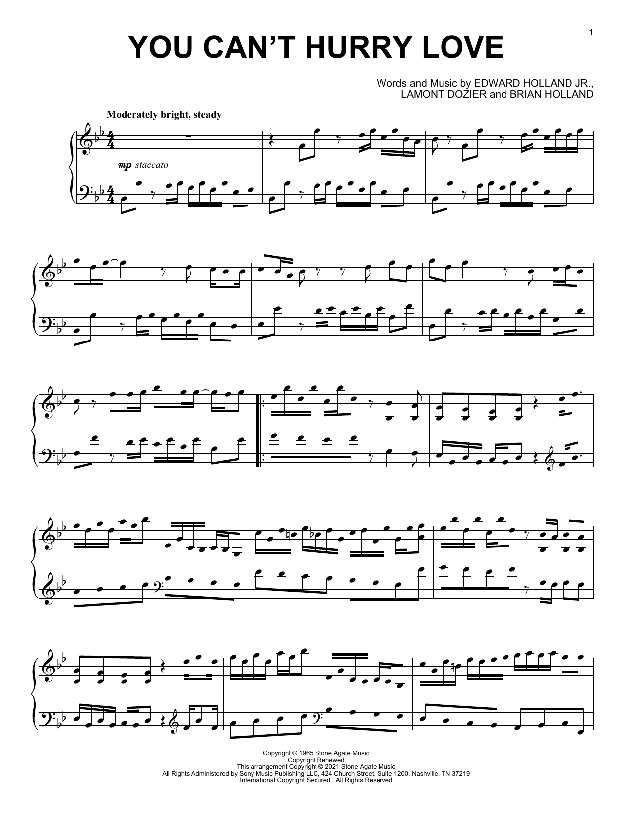 The Supremes You Can't Hurry Love [Classical version] sheet music notes and chords arranged for Piano Solo