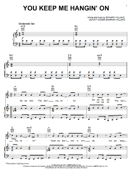 The Supremes You Keep Me Hangin' On sheet music notes and chords arranged for Easy Piano
