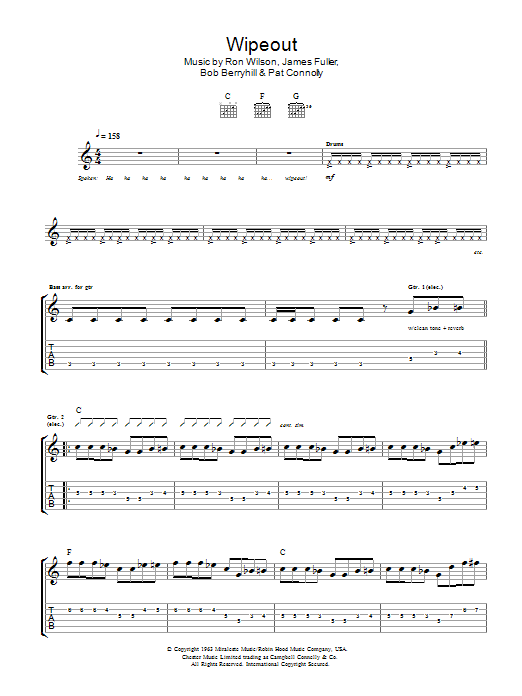 The Surfaris Wipe Out sheet music notes and chords arranged for Guitar Tab