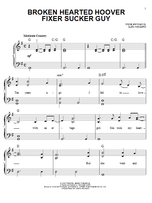 The Swell Season Broken Hearted Hoover Fixer Sucker Guy sheet music notes and chords arranged for Easy Guitar Tab