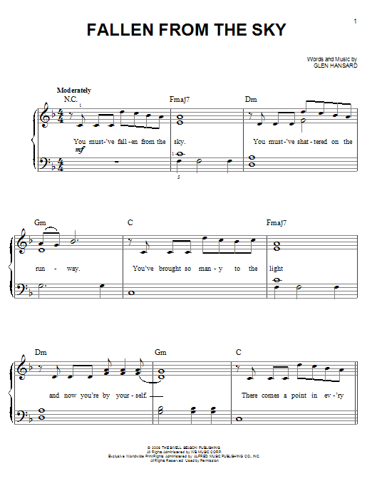 The Swell Season Fallen From The Sky sheet music notes and chords arranged for Easy Piano
