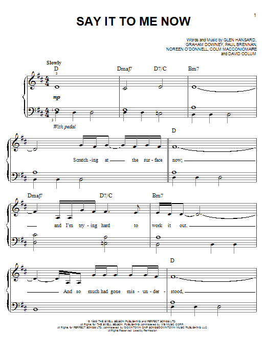 The Swell Season Say It To Me Now sheet music notes and chords arranged for Easy Piano