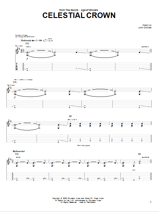 The Sword Celestial Crown sheet music notes and chords arranged for Guitar Tab