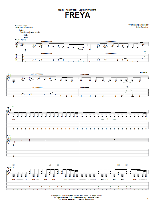 The Sword Freya sheet music notes and chords arranged for Guitar Tab
