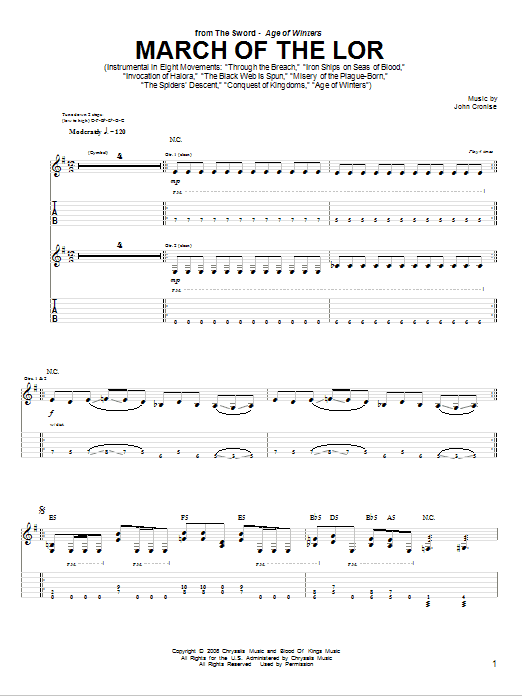 The Sword March Of The Lor sheet music notes and chords arranged for Guitar Tab