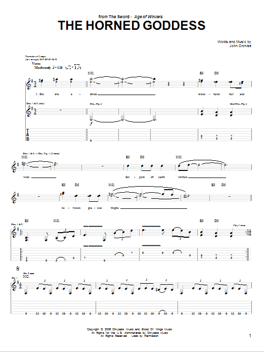 The Sword The Horned Goddess sheet music notes and chords arranged for Guitar Tab