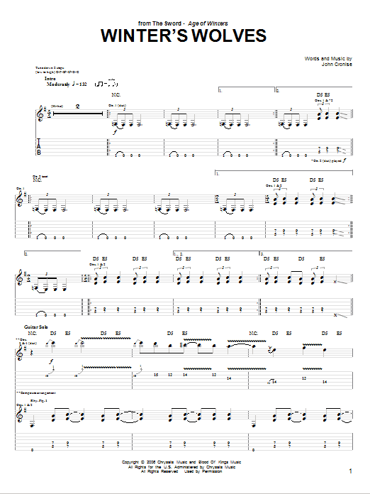 The Sword Winter's Wolves sheet music notes and chords arranged for Guitar Tab