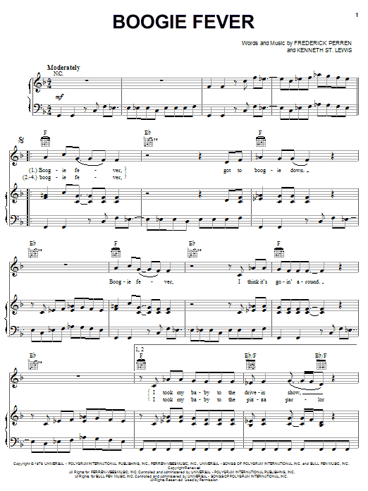 The Sylvers Boogie Fever sheet music notes and chords arranged for Piano, Vocal & Guitar Chords (Right-Hand Melody)