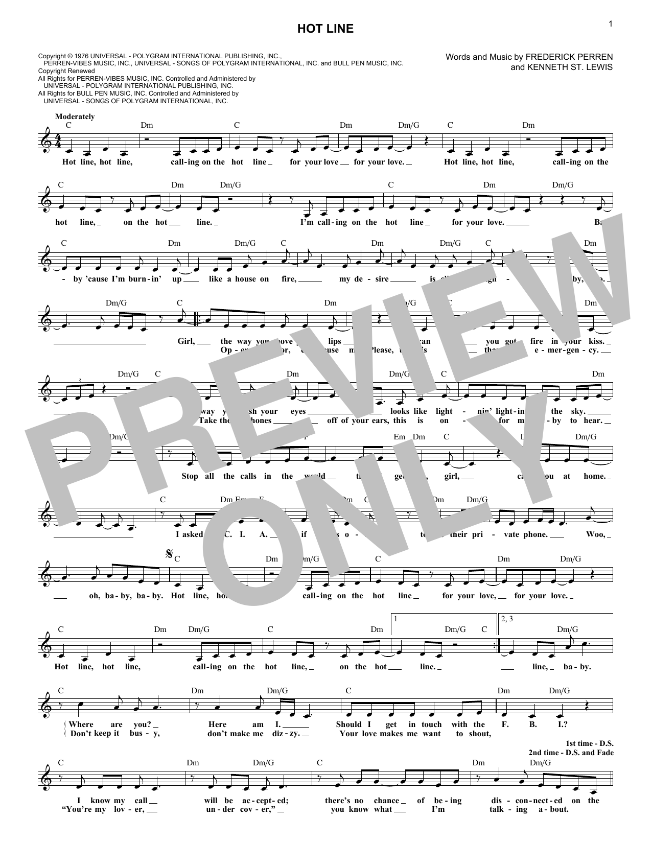 The Sylvers Hot Line sheet music notes and chords arranged for Lead Sheet / Fake Book