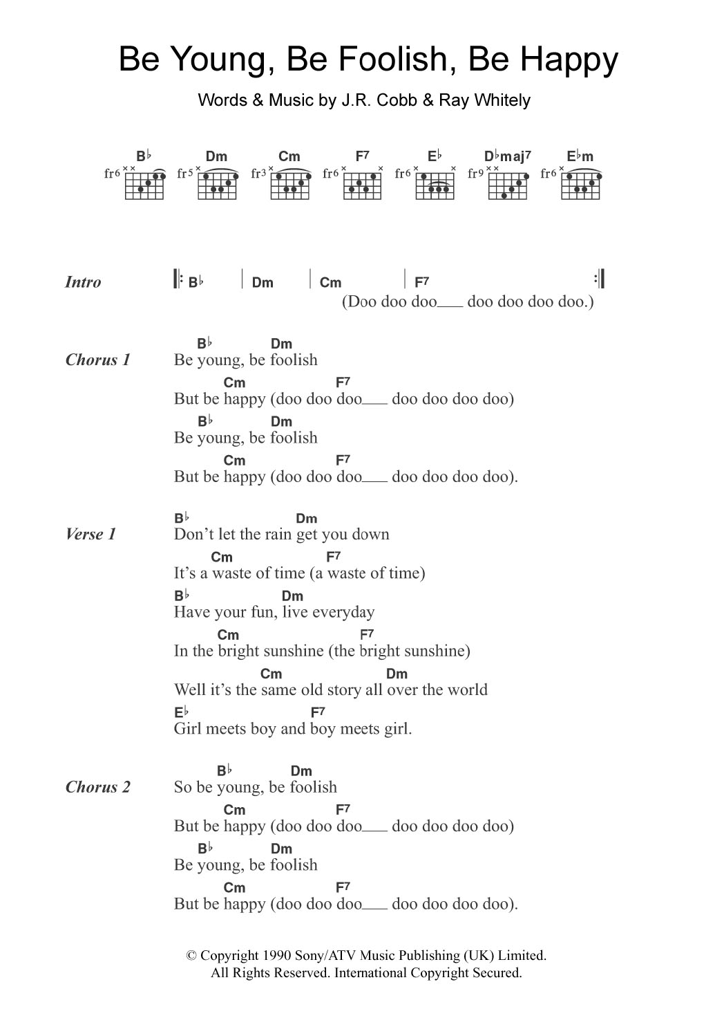 The Tams Be Young, Be Foolish, Be Happy sheet music notes and chords arranged for Guitar Chords/Lyrics
