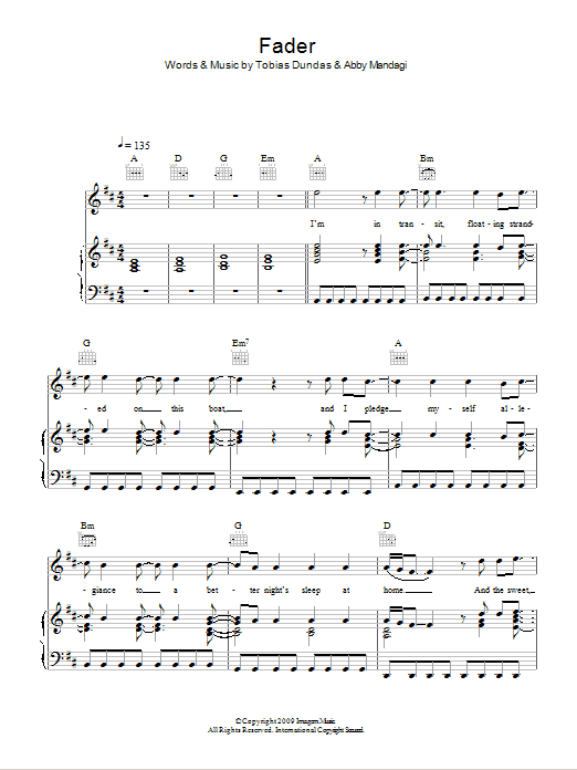 The Temper Trap Fader sheet music notes and chords arranged for Guitar Chords/Lyrics