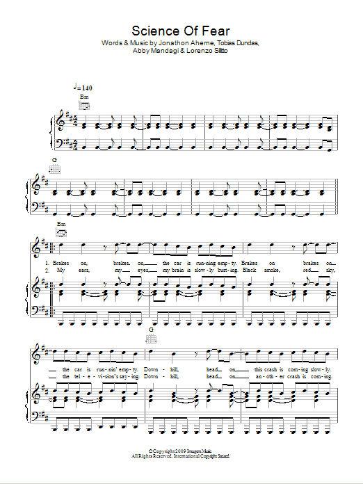 The Temper Trap Science Of Fear sheet music notes and chords arranged for Piano, Vocal & Guitar Chords