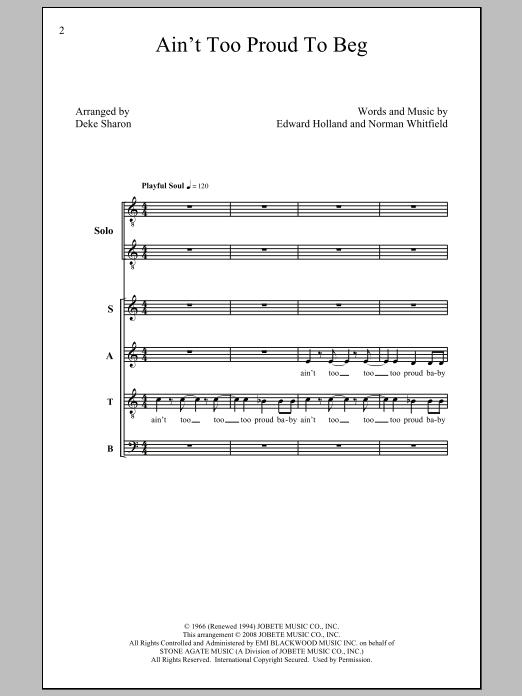 The Temptations Ain't Too Proud To Beg (arr. Deke Sharon) sheet music notes and chords arranged for SATB Choir
