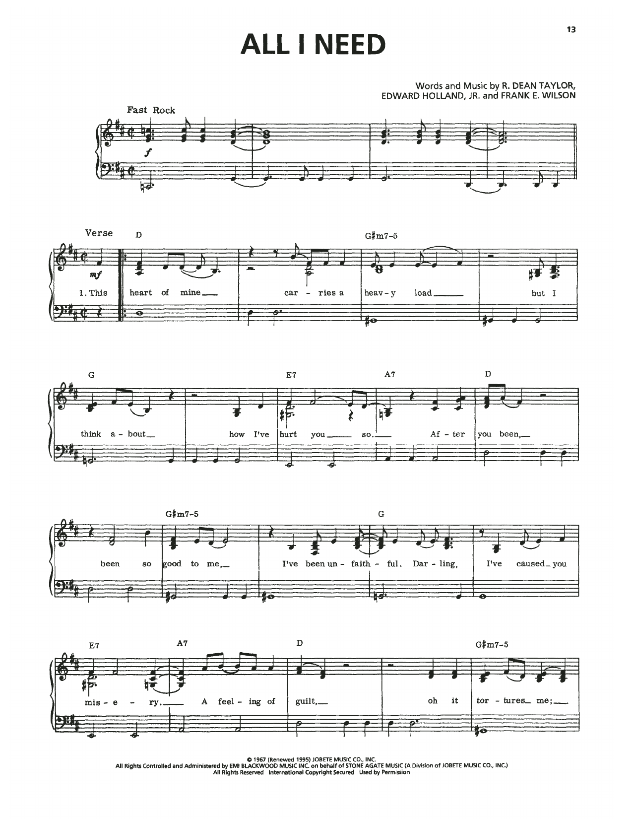 The Temptations All I Need sheet music notes and chords arranged for Piano, Vocal & Guitar Chords (Right-Hand Melody)
