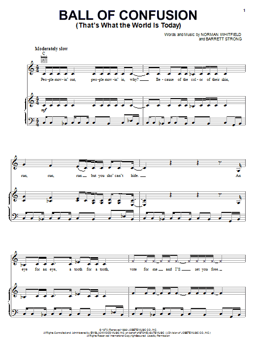 The Temptations Ball Of Confusion (That's What The World Is Today) sheet music notes and chords arranged for Easy Guitar
