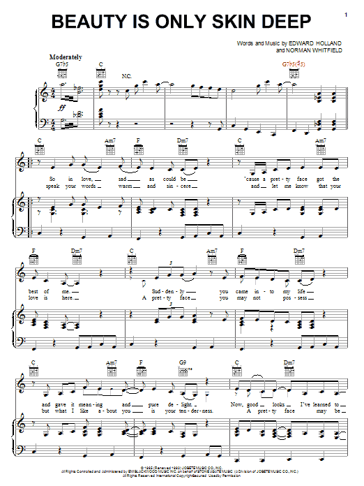 The Temptations Beauty Is Only Skin Deep sheet music notes and chords arranged for Piano, Vocal & Guitar Chords (Right-Hand Melody)