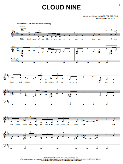 The Temptations Cloud Nine sheet music notes and chords arranged for Piano, Vocal & Guitar Chords (Right-Hand Melody)
