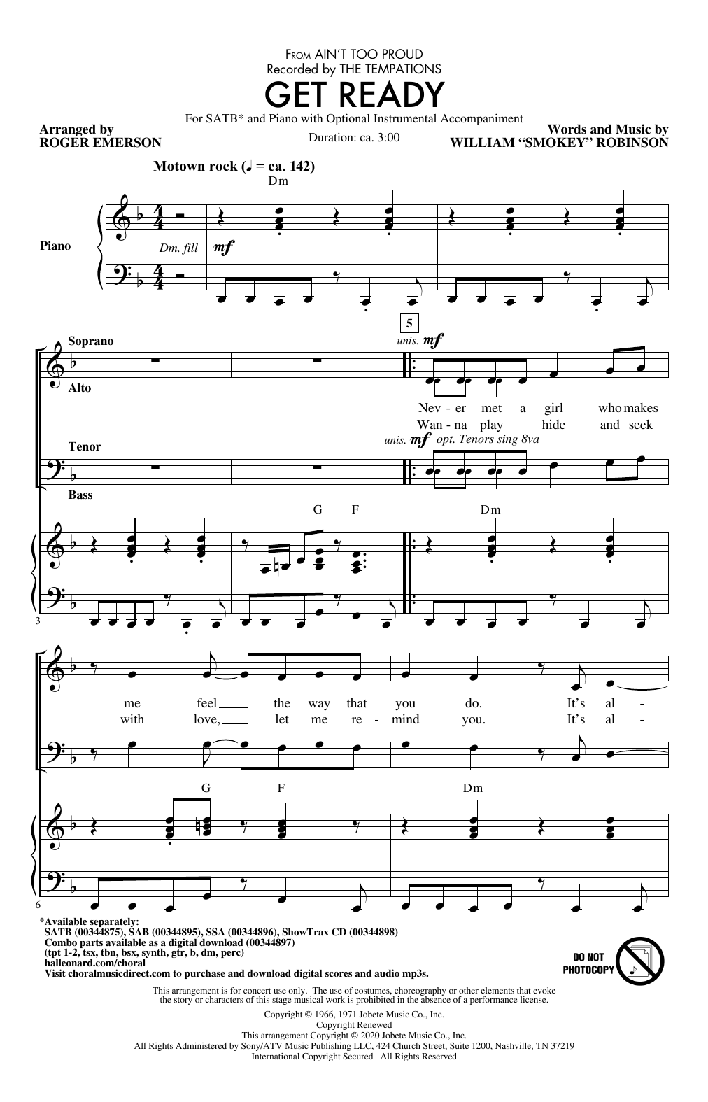 The Temptations Get Ready (from Ain't Too Proud) (arr. Roger Emerson) sheet music notes and chords arranged for SAB Choir