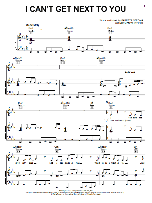The Temptations I Can't Get Next To You sheet music notes and chords arranged for Keyboard Transcription