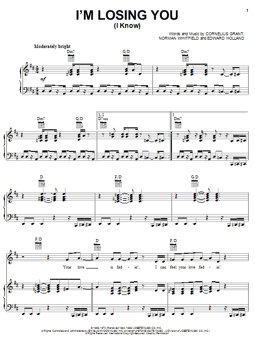 The Temptations I'm Losing You (I Know) sheet music notes and chords arranged for Lead Sheet / Fake Book