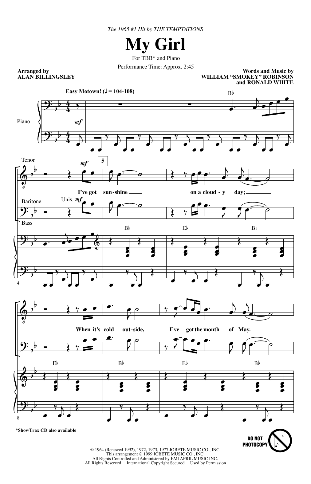 The Temptations My Girl (arr. Alan Billingsley) sheet music notes and chords arranged for TTBB Choir