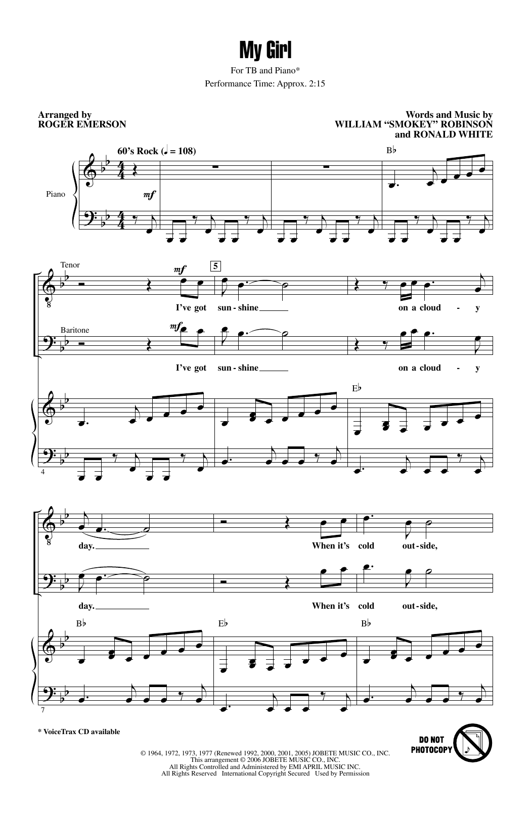 The Temptations My Girl (arr. Roger Emerson) sheet music notes and chords arranged for TB Choir