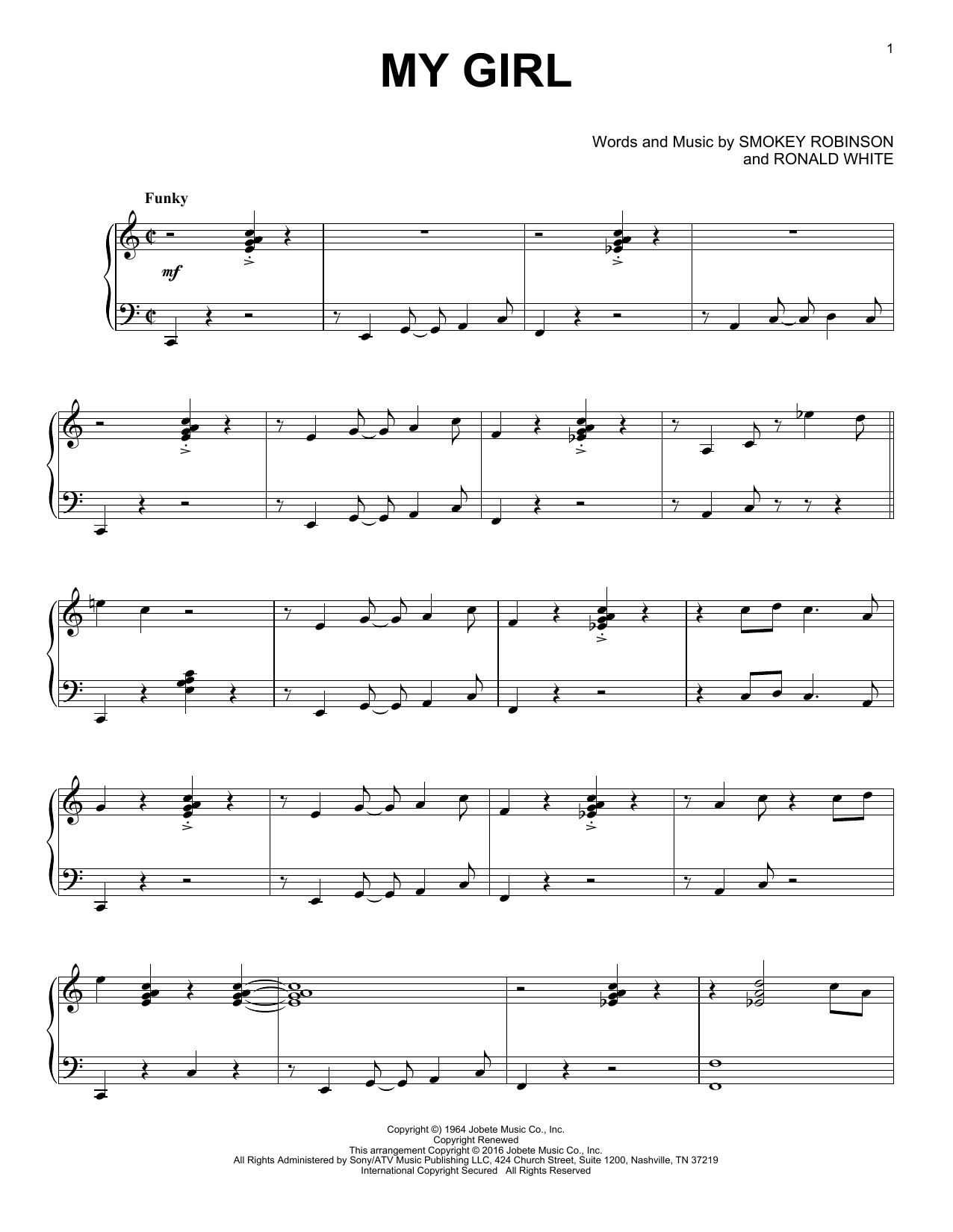 The Temptations My Girl [Jazz version] sheet music notes and chords arranged for Piano Solo