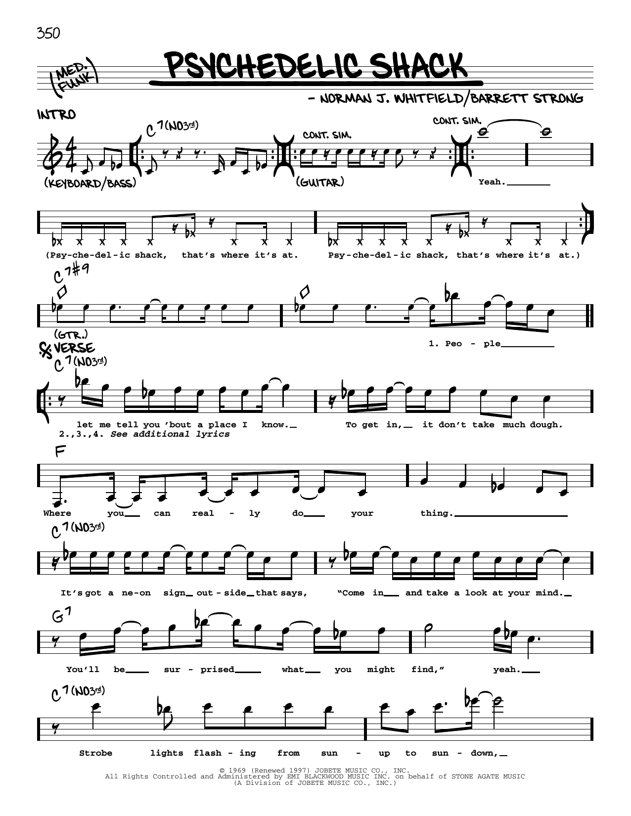 The Temptations Psychedelic Shack sheet music notes and chords arranged for Real Book – Melody & Chords