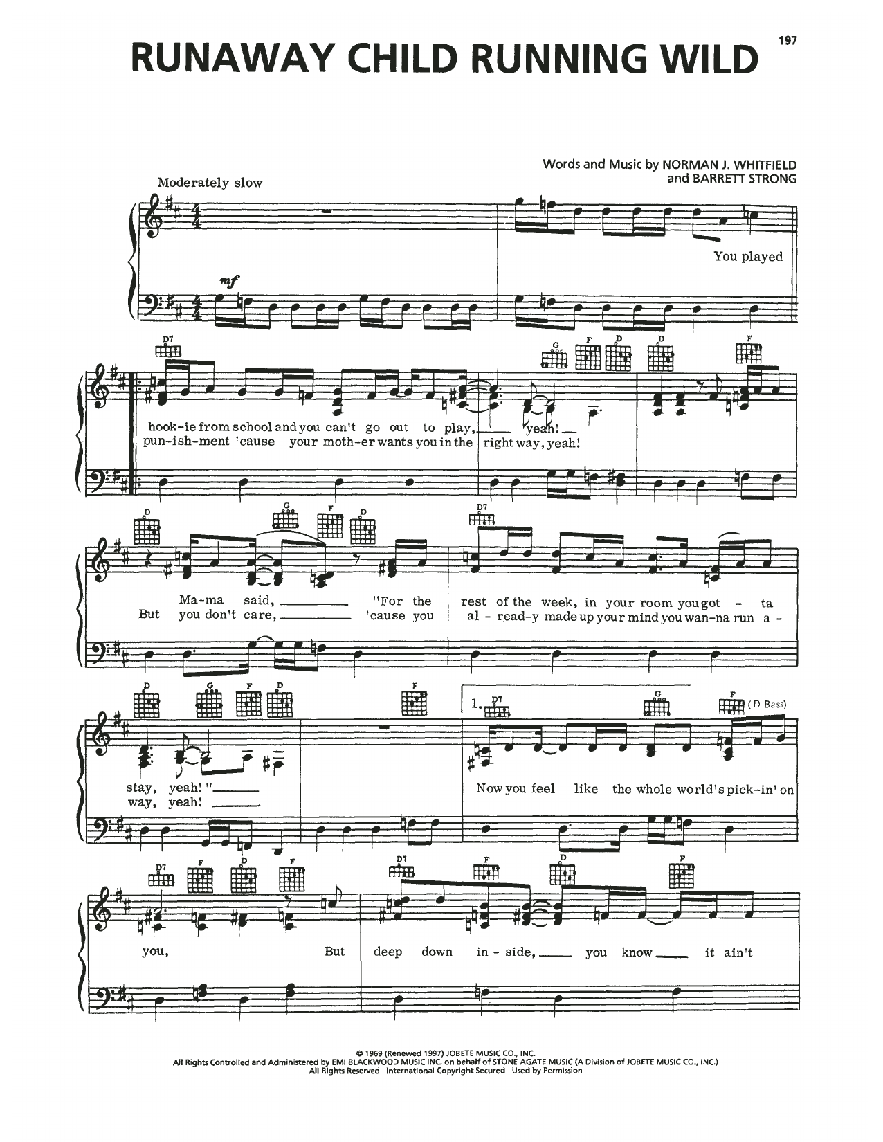 The Temptations Runaway Child Running Wild sheet music notes and chords arranged for Piano, Vocal & Guitar Chords (Right-Hand Melody)