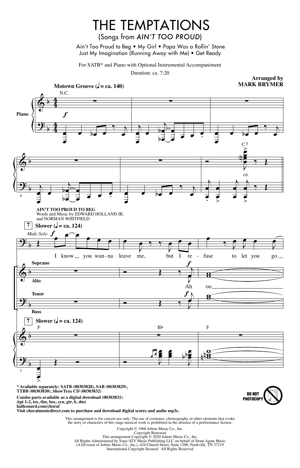 The Temptations The Temptations (Songs from Ain't Too Proud) (arr. Mark Brymer) sheet music notes and chords arranged for TTBB Choir