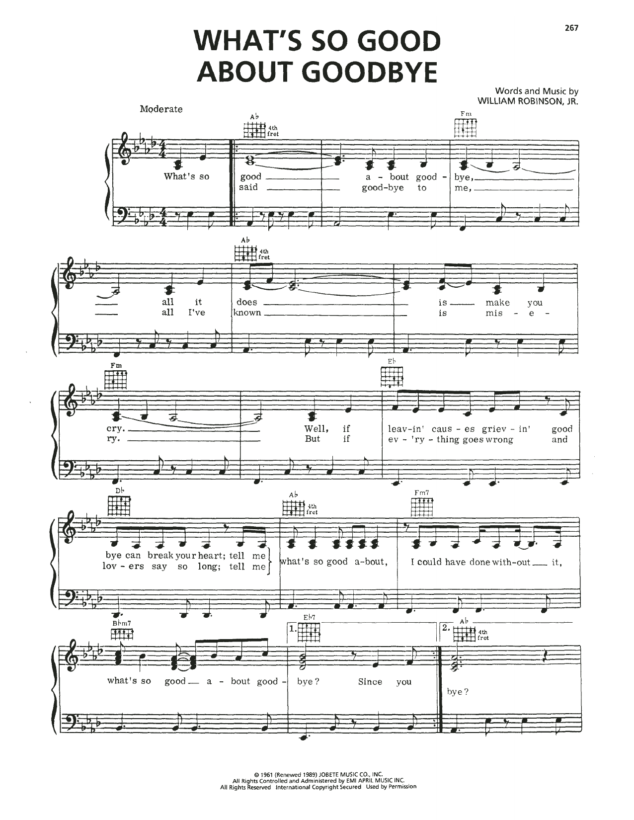 The Temptations What's So Good About Goodbye sheet music notes and chords arranged for Piano, Vocal & Guitar Chords (Right-Hand Melody)