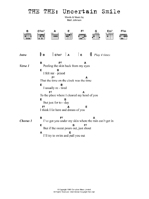 The The Uncertain Smile sheet music notes and chords arranged for Guitar Chords/Lyrics