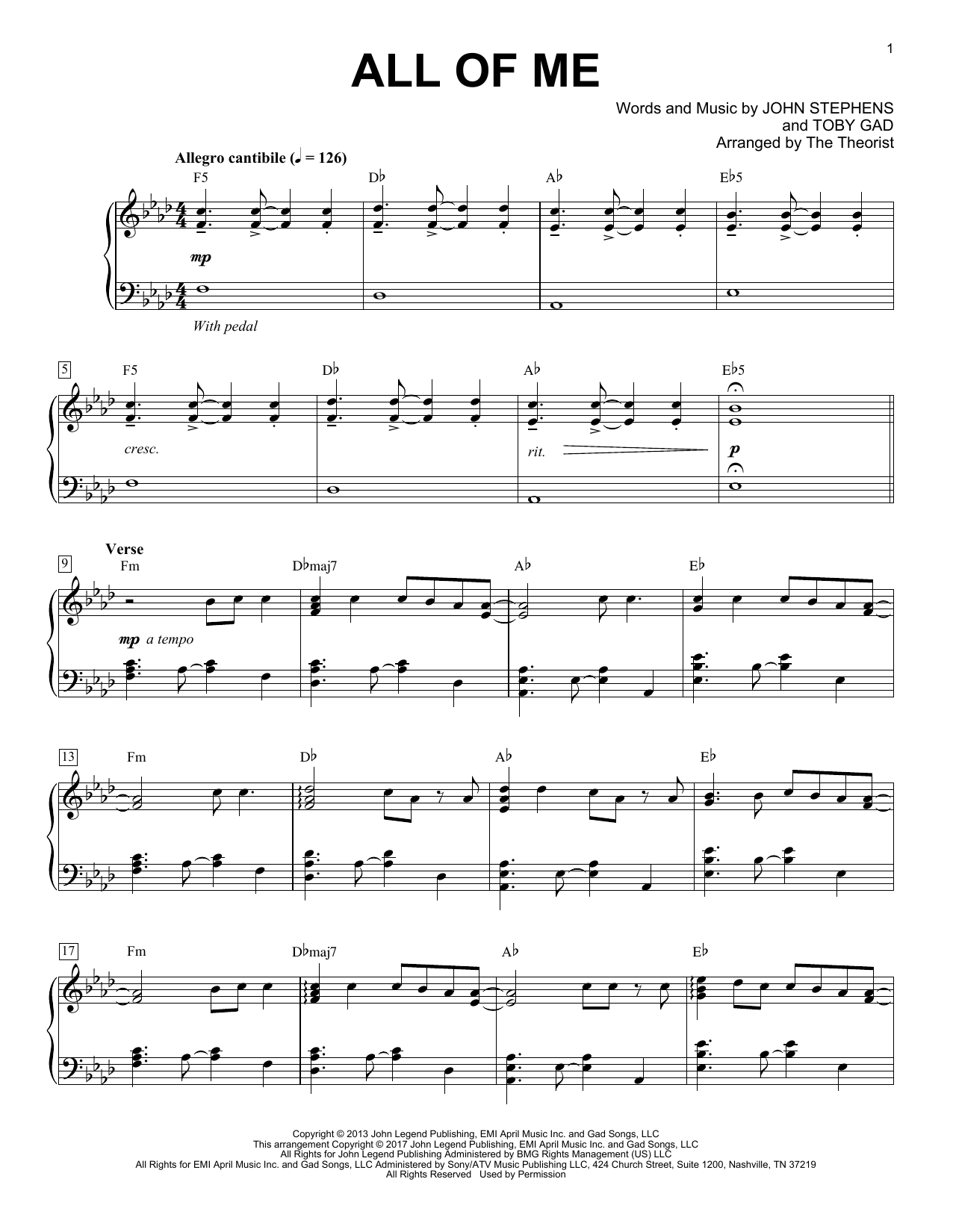 The Theorist All Of Me sheet music notes and chords arranged for Piano Solo