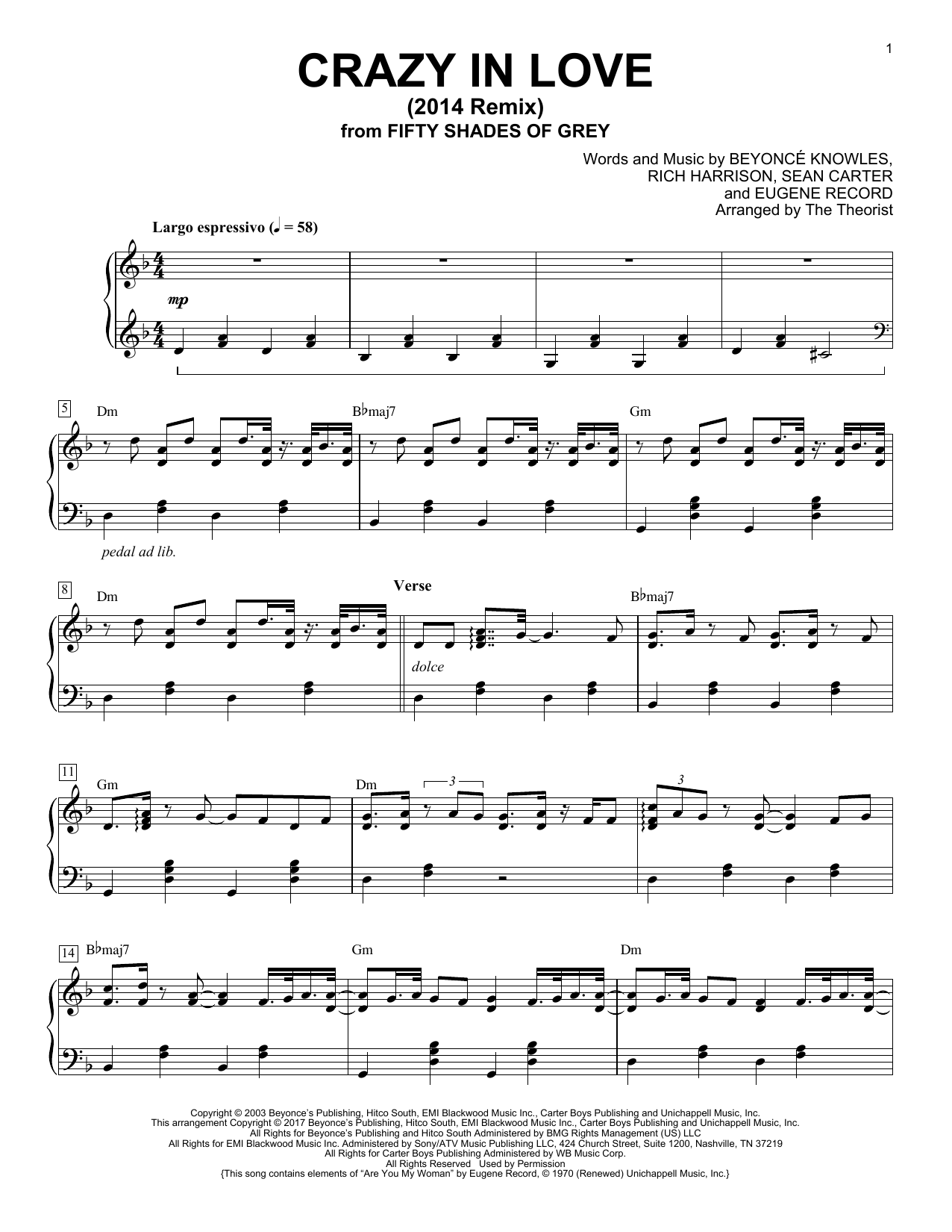 The Theorist Crazy In Love sheet music notes and chords arranged for Piano Solo