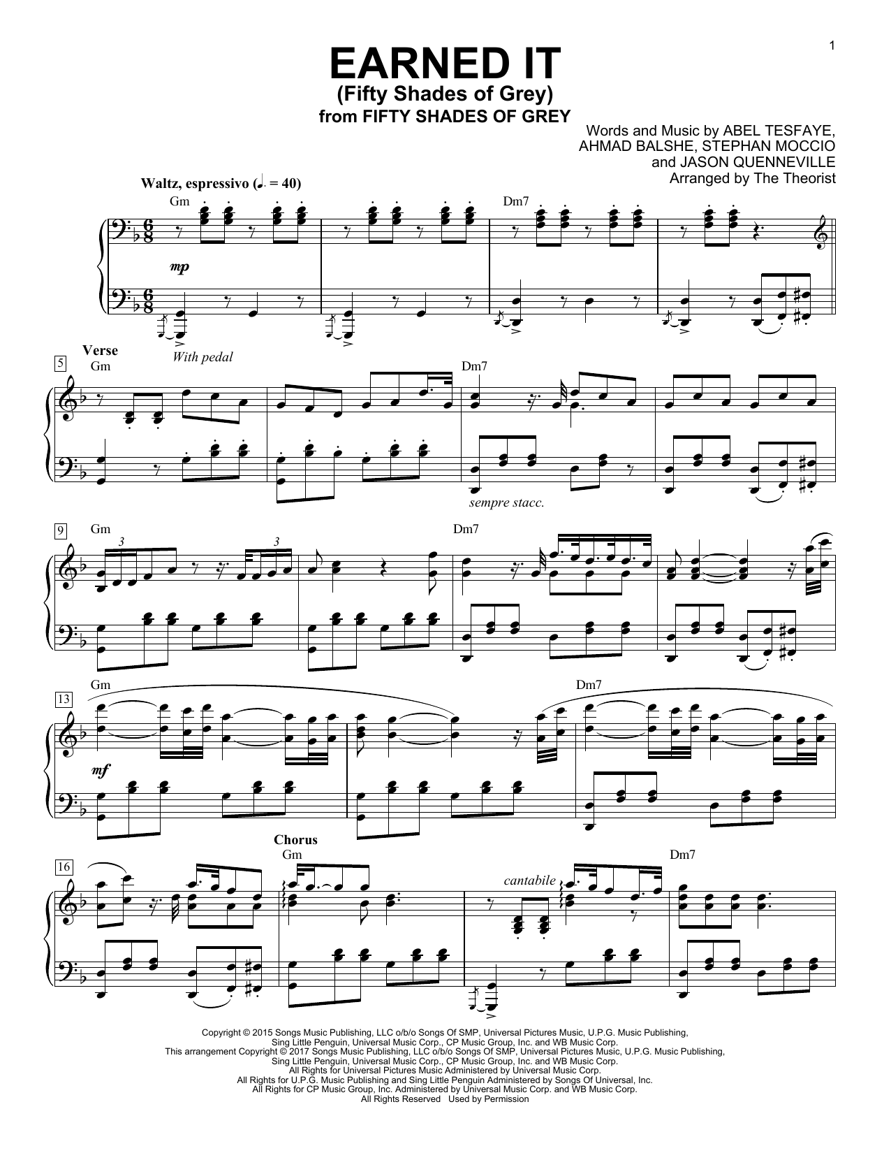 The Theorist Earned It (Fifty Shades Of Grey) sheet music notes and chords arranged for Piano Solo