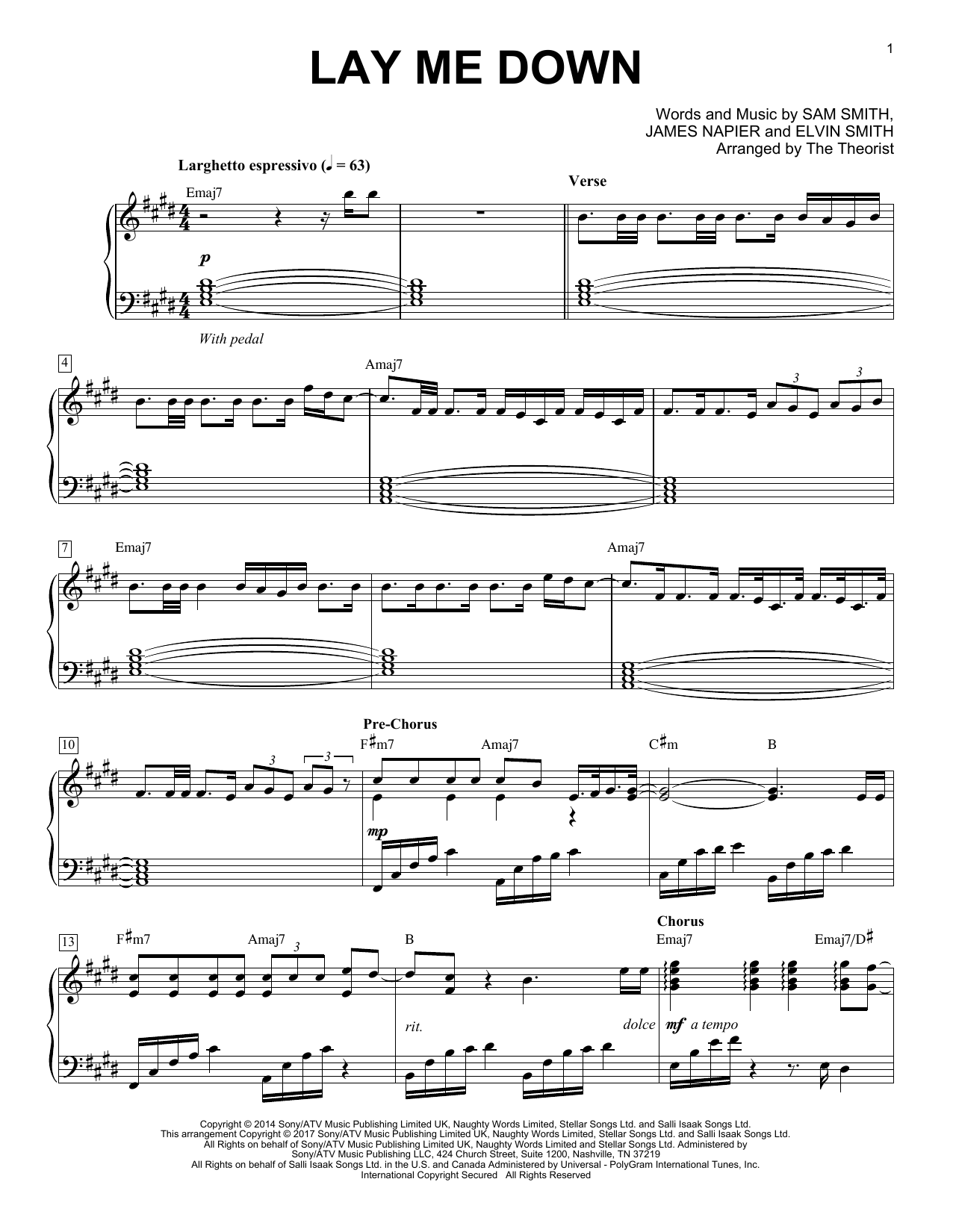 The Theorist Lay Me Down sheet music notes and chords arranged for Piano Solo