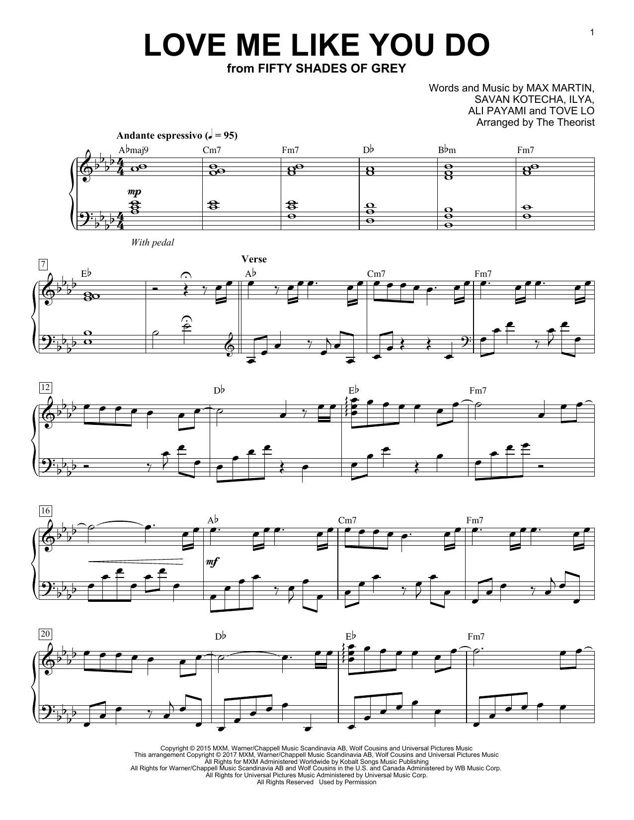 The Theorist Love Me Like You Do sheet music notes and chords arranged for Piano Solo