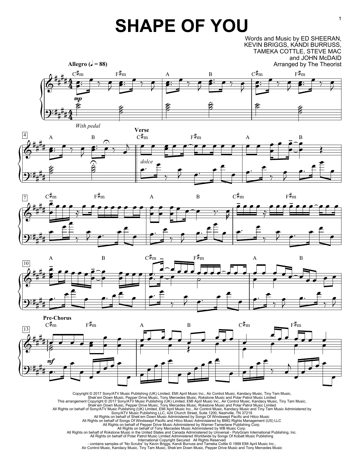 The Theorist Shape Of You sheet music notes and chords arranged for Piano Solo