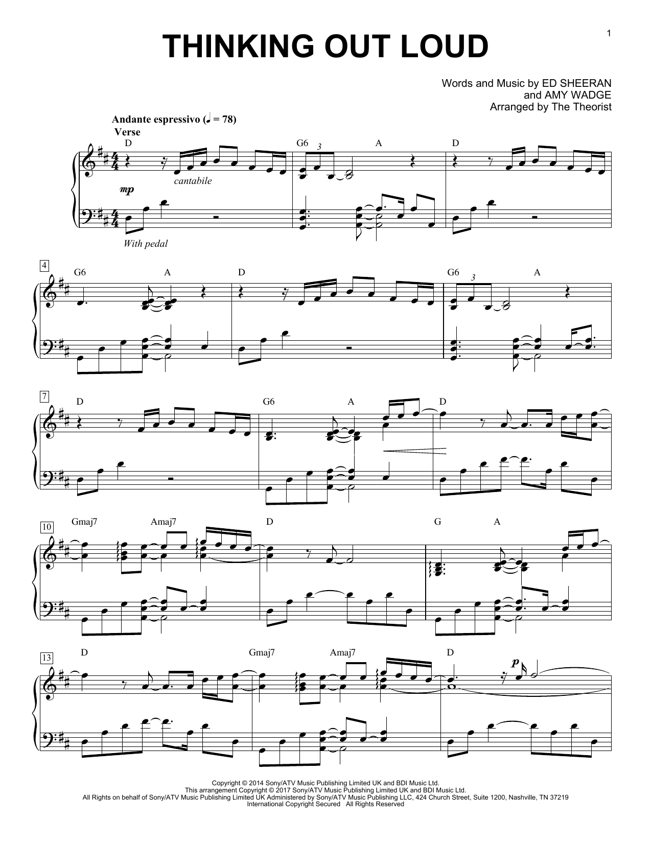 The Theorist Thinking Out Loud sheet music notes and chords arranged for Piano Solo