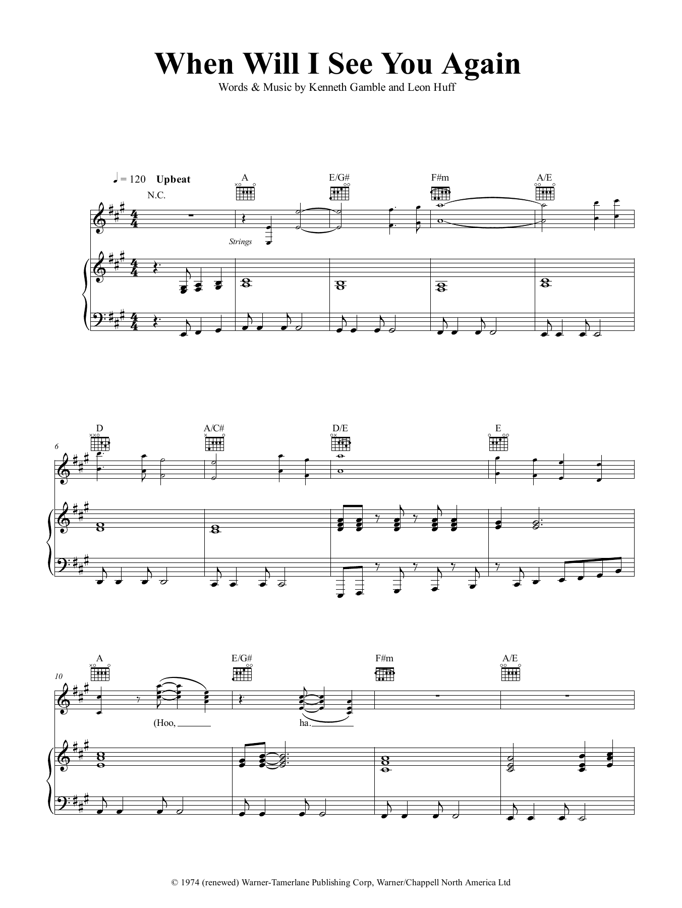 The Three Degrees When Will I See You Again? sheet music notes and chords arranged for Piano, Vocal & Guitar Chords