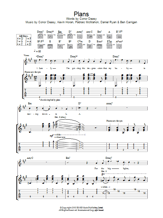 The Thrills Plans sheet music notes and chords arranged for Guitar Tab