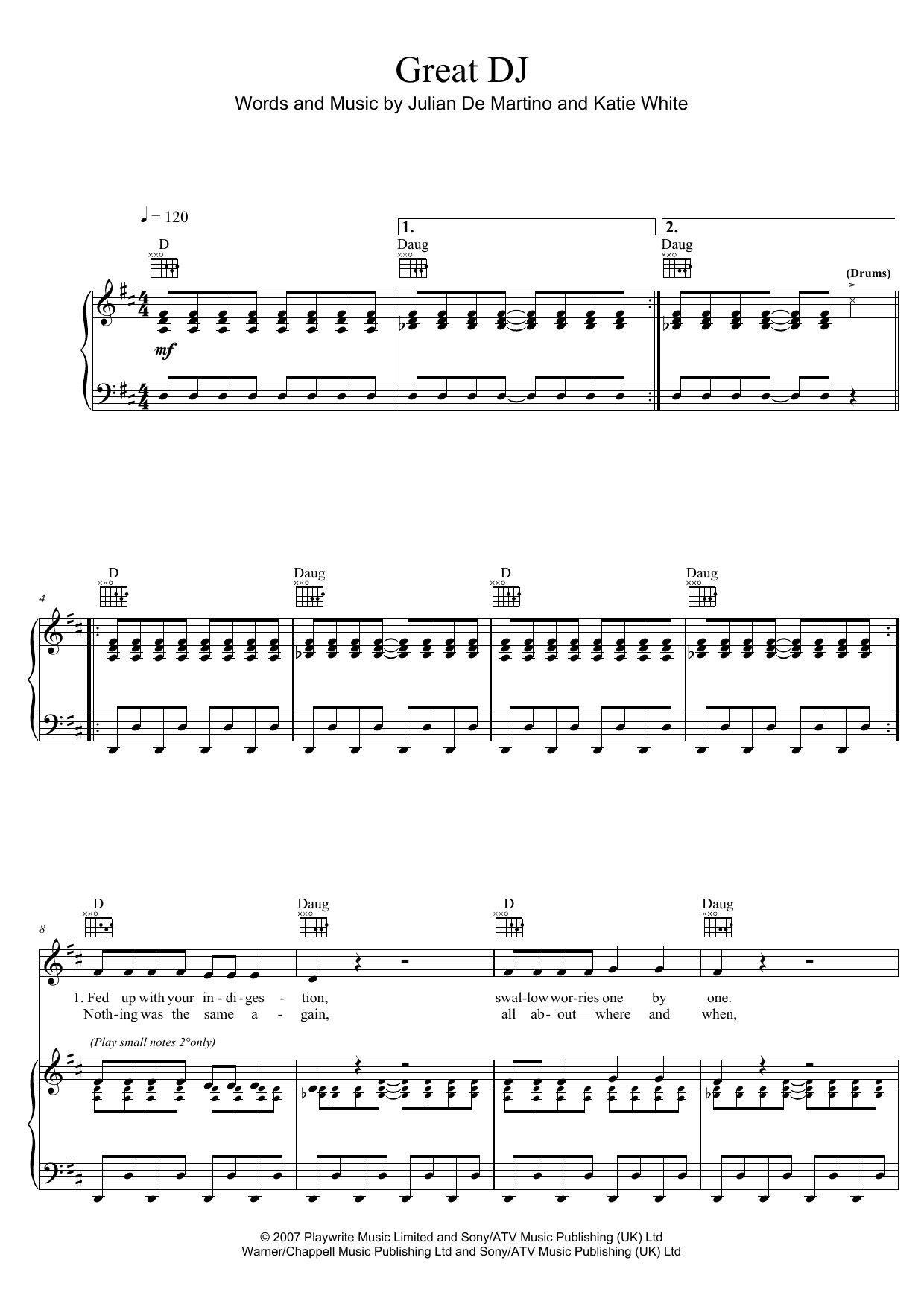 The Ting Tings Great DJ sheet music notes and chords arranged for Guitar Chords/Lyrics