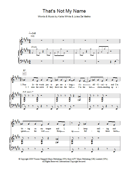 The Ting Tings That's Not My Name sheet music notes and chords arranged for Piano, Vocal & Guitar Chords