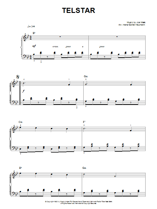 The Tornados Telstar sheet music notes and chords arranged for Piano Solo