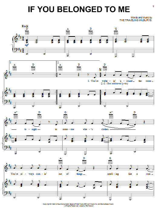 The Traveling Wilburys If You Belonged To Me sheet music notes and chords arranged for Piano, Vocal & Guitar Chords (Right-Hand Melody)