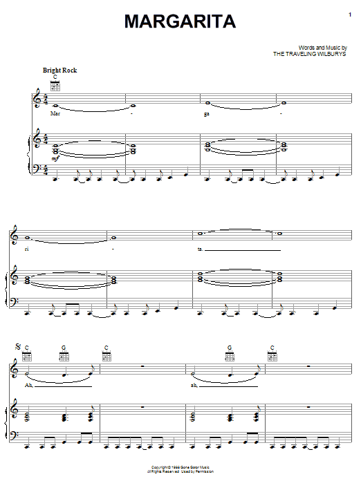 The Traveling Wilburys Margarita sheet music notes and chords arranged for Piano, Vocal & Guitar Chords (Right-Hand Melody)