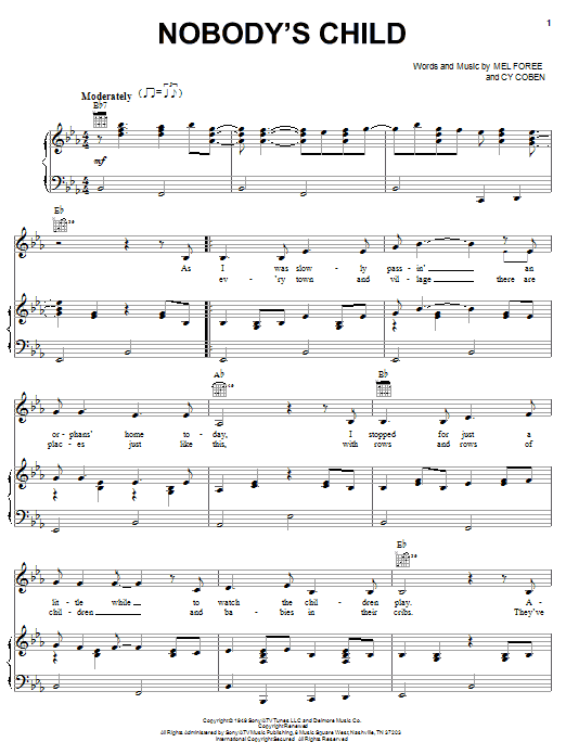 The Traveling Wilburys Nobody's Child sheet music notes and chords arranged for Piano, Vocal & Guitar Chords (Right-Hand Melody)