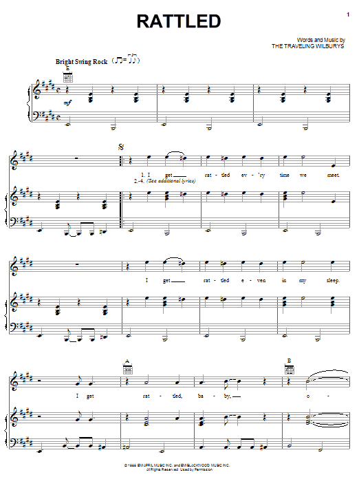 The Traveling Wilburys Rattled sheet music notes and chords arranged for Piano, Vocal & Guitar Chords (Right-Hand Melody)
